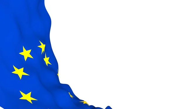 Bandiera leggermente sventolante dell'Unione Europea isolata su sfondo bianco, rendering 3D. Simbolo dell'Europa — Foto Stock