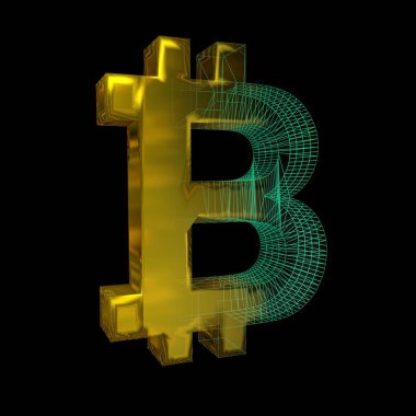 Koyu arka plan üzerinde dijital para birimi Bitcoin. İş, finans ve teknoloji kavramı.