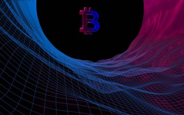 Koyu arka plan üzerinde dijital para birimi Bitcoin. İş, finans ve teknoloji kavramı.