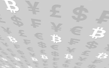 Bitcoin arka plan. Cryptocurrency 3d çizim. Dijital para birimi simgesi. İş kavramı