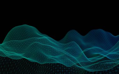 Soyut manzara arka plan. Siber kılavuz. Yüksek teknoloji ağ. 3D çizim