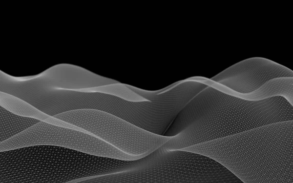 Αφηρημένο τοπίο με φόντο. Κυβερνοχώρο πλέγμα. Hi-Tech δικτύου. 3D απεικόνιση τεχνολογία. 3D απεικόνιση — Φωτογραφία Αρχείου