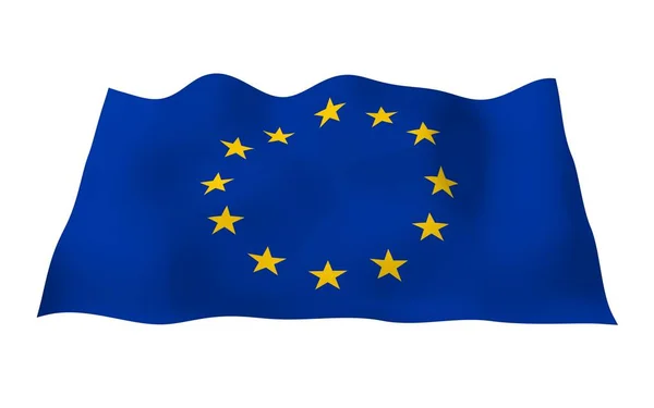 Leicht wehende Flagge der Europäischen Union isoliert auf weißem Hintergrund, 3D-Rendering. Symbol Europas. 3D-Illustration — Stockfoto