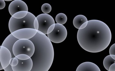 Koyu arka plan ışık kabarcıklar. Duvar kağıdı, doku kabarcıkları ile. 3D çizim