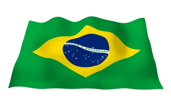 Viftande flagga Brasilien. Ordem e Progresso. Ordning och framsteg. Rio de Janeiro. Sydamerika. Statliga symbol. 3D illustration — Stockfoto