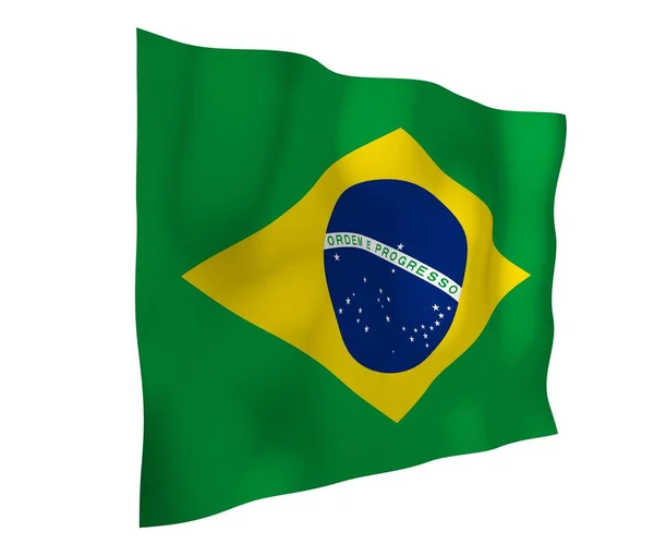 Waving flag of Brazil. Ordem e Progresso. Order and progress. Rio de Janeiro. South America. State symbol. 3D illustration — Stock Photo, Image