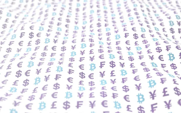 Fundo Bitcoin. Criptomoeda ilustração 3D. Símbolo de moeda digital. Efeito de onda, flutuações do mercado monetário. Conceito de negócio — Fotografia de Stock
