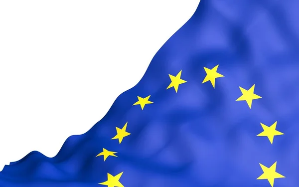 Bandera levemente ondeante de la Unión Europea aislada sobre fondo blanco, representación 3D. Símbolo de Europa. Ilustración 3D —  Fotos de Stock