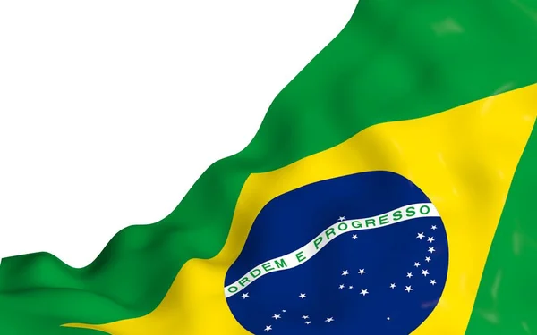 Vlající vlajka Brazílie. Ordem e Progresso. Pořádek a pokroku. Rio de Janeiro. Jižní Amerika. Státní symbol. — Stock fotografie