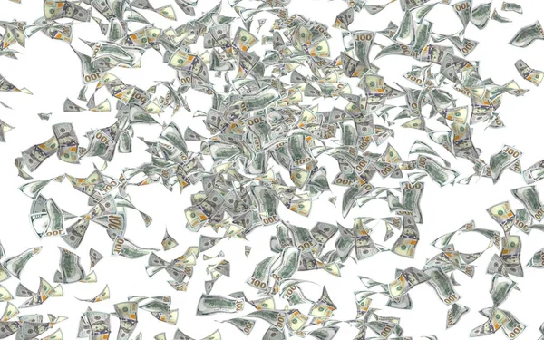 Банкноты с летающими долларами изолированы на белом фоне. Деньги летят в воздухе. 100 банкнот США новый образец . — стоковое фото