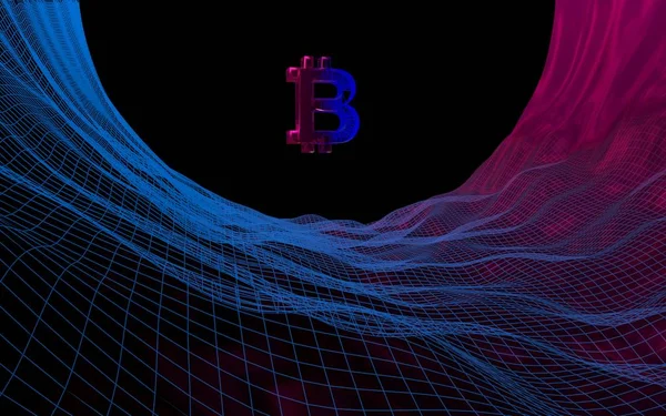 Digitale valutasymbool Bitcoin op abstracte donkere achtergrond. Business, financiën en technologie concept. — Stockfoto