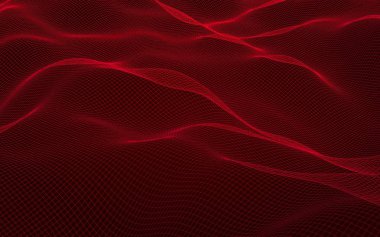 Kırmızı arka planda soyut manzara. Siber uzay şebekesi. merhaba teknoloji ağı. 3d illüstrasyon