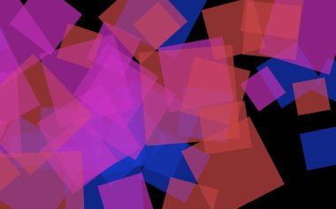 Koyu arka plan üzerinde çok renkli yarı saydam kareler. Pembe tonları. 3d illüstrasyon