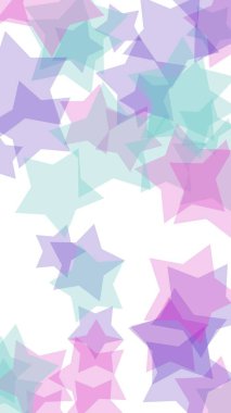 Beyaz arka plan üzerinde çok renkli yarı saydam yıldızlar. Pembe tonları. 3d illüstrasyon