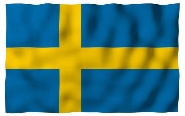 The flag of Sweden. Official state symbol of the Kingdom of Sweden. A blue field with a yellow Scandinavian cross that extends to the edges of the flag. 3d illustration — Stock Photo, Image