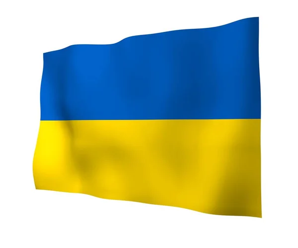 पांढर्या पार्श्वभूमीवर युक्रेनचा ध्वज. राष्ट्रीय ध्वज आणि राज्य स्वाक्षरी. निळा आणि पिवळा दुहेरी रंग. 3D स्पष्टीकरण वळण ध्वज — स्टॉक फोटो, इमेज