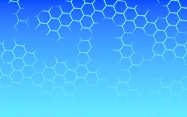 Transluzent, mit Brüchen, Wabe auf einem Gefälle blauen Himmel Hintergrund. Perspektivische Ansicht auf Polygon sehen aus wie Waben. isometrische Geometrie. 3D-Illustration — Stockfoto