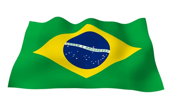 Bandeira acenando do Brasil. Ordem e Progresso. Ordem e progresso. Rio de Janeiro. América do Sul. Símbolo estatal. Ilustração 3D — Fotografia de Stock