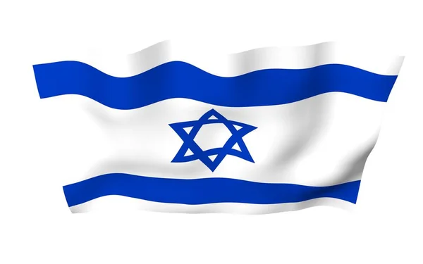 La bandera de Israel. Símbolo estatal del Estado de Israel. Una estrella azul de David entre dos rayas azules horizontales en un campo blanco. ilustración 3d —  Fotos de Stock