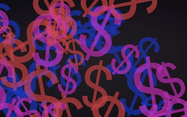 Vícebarevné průsvitné znaky dolaru na tmavém pozadí. Červené tóny. 3D ilustrace — Stock fotografie