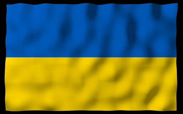 Le drapeau de l'Ukraine sur un fond sombre. Drapeau national et enseigne de l'État. Bicolore bleu et jaune. Illustration 3D agitant le drapeau — Photo