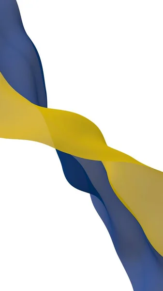 Le drapeau de l'Ukraine sur un fond blanc. Drapeau national et enseigne de l'État. Bicolore bleu et jaune. Illustration 3D agitant le drapeau — Photo