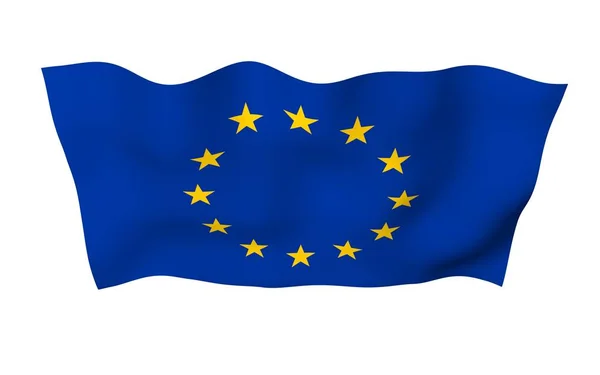 Levemente acenando bandeira da União Europeia isolado em fundo branco, renderização 3D. Símbolo da Europa. Ilustração 3D — Fotografia de Stock