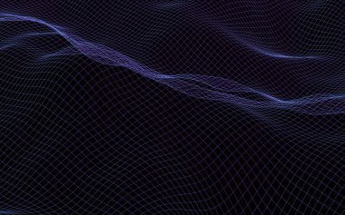 Karanlık bir arka plan üzerinde soyut manzara. Siber uzay mor ızgarası. merhaba teknoloji ağı. 3d illüstrasyon