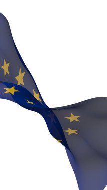 Avrupa Birliği 'nin bayrağı hafifçe sallanıyordu. Beyaz arka planda izole edilmiş, 3D görüntüleme. Avrupa 'nın sembolü. 3B illüstrasyon