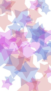 Beyaz arkaplanda çok renkli yarı saydam yıldızlar. Dikey görüntü yönlendirmesi. 3B illüstrasyon