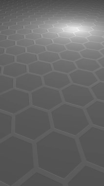 Gri arka plandaki petek. Çokgen in perspektif görünümü petek gibi görünüyor. Ekstrüde, yumru hücresi. Biyometrik geometri. Dikey görüntü yönlendirmesi. 3d illüstrasyon