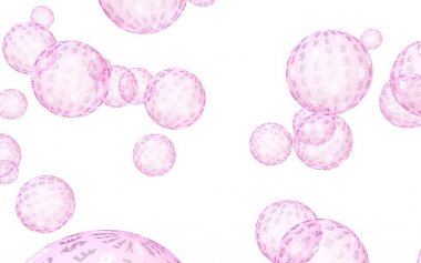 Bitcoin ekonomik mali balonu. kripto para birimi 3d illüstrasyon. İş konsepti. Beyaz arka planda pembe kabarcıklar. Bit, Sikke, madencilik kavramı