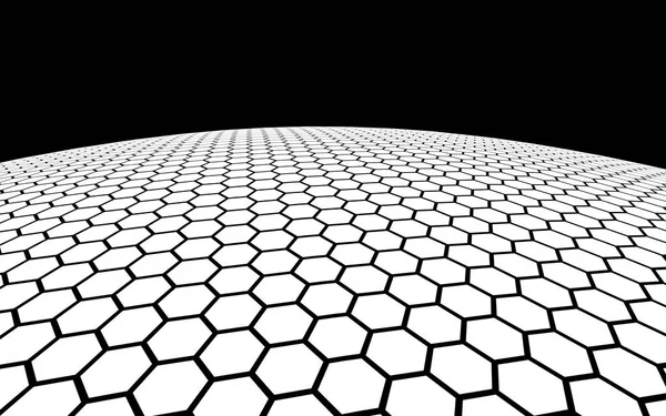 White honeycomb on a dark background. Perspective view on polygon look like honeycomb. Ball, planet, covered with a network, honeycombs, cells. 3D illustration — Stock Photo, Image