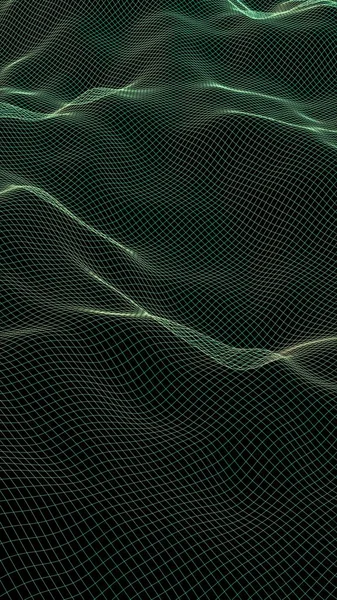 抽象的な風景の背景。サイバースペース・グリーン・グリッド。ハイテクネットワークだ。3Dイラスト — ストック写真