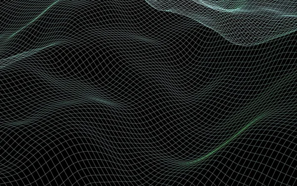 Abstrakte Landschaft Hintergrund. Grünes Netz im Cyberspace. hallo-Tech-Netzwerk. 3D-Illustration — Stockfoto