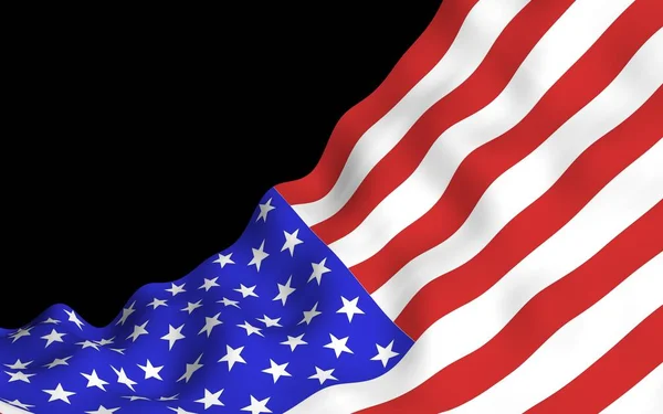Viftande flagga USA på en mörk bakgrund. Stjärnor och ränder. Delstatssymbol för USA. 3D-illustration — Stockfoto