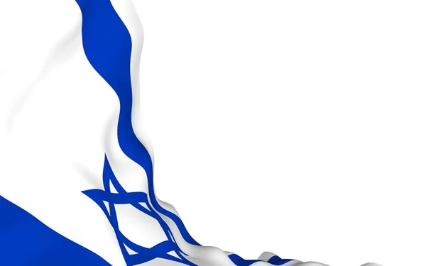 A bandeira de Israel. Símbolo de Estado do Estado de Israel. Uma estrela azul de David entre duas listras azuis horizontais em um campo branco. ilustração 3d — Fotografia de Stock