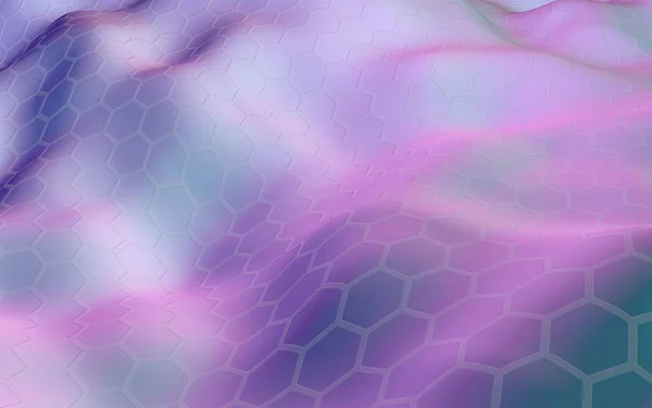 Bunte Bienenwabe mit einer Farbverlaufsfarbe auf hellem Hintergrund. Der perspektivische Blick auf Polygon sieht aus wie eine Wabe. Wellige Oberfläche. Isometrische Geometrie. 3D-Illustration — Stockfoto