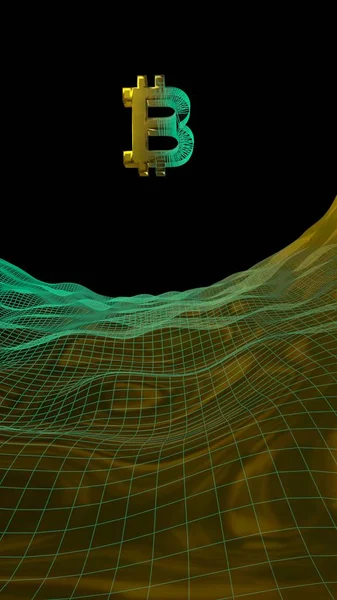 Цифровая валюта, золотой символ Bitcoin на абстрактном темном фоне. Рост криптовалютного рынка. Концепция бизнеса, финансов и технологий. 3D иллюстрация — стоковое фото