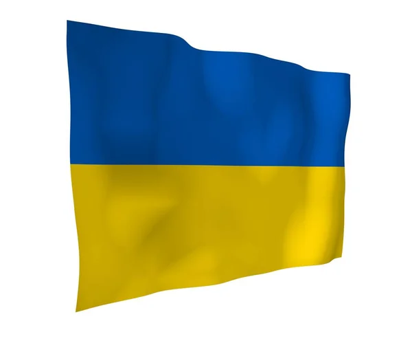 The flag of Ukraine on a white background. National flag and state ensign. Blue and yellow bicolour. 3D illustration waving flag — Stock Photo, Image
