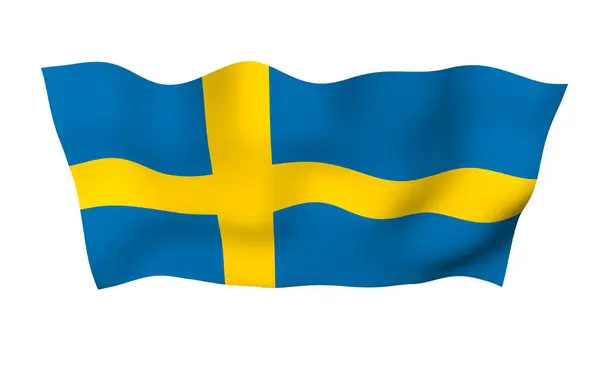 The flag of Sweden. Official state symbol of the Kingdom of Sweden. A blue field with a yellow Scandinavian cross that extends to the edges of the flag. 3d illustration — Stock Photo, Image