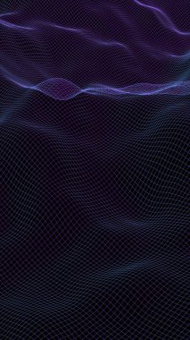 Karanlık bir arka plan üzerinde soyut manzara. Siber uzay mor ızgarası. merhaba teknoloji ağı. 3d illüstrasyon