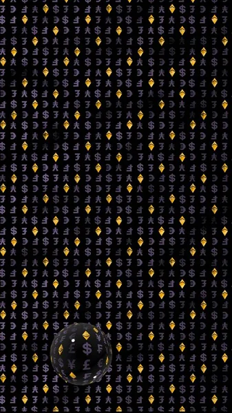Ethereum klasyczne i waluta na ciemnym tle. Cyfrowy symbol kryptograficznego. Bańka walutowa, efekt fali, wahania rynku. Koncepcja biznesowa. ilustracja 3D — Zdjęcie stockowe