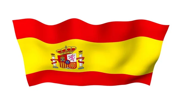 Le drapeau d'Espagne. Symbole officiel du Royaume d'Espagne. Concept : web, pages sportives, cours de langues, voyages, éléments de design. Illustration 3d — Photo