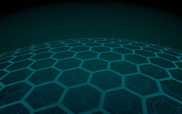 Esfera multicapa de panales, verde sobre fondo oscuro, red social, red informática, tecnología, red global. Ilustración 3D —  Fotos de Stock
