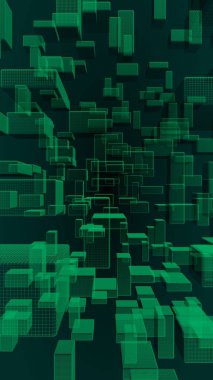 Yeşil ve koyu arka dijital ve teknoloji plan. Dikdörtgenler tekrarlayan olan desen. 3D çizim
