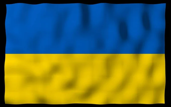 La bandiera di Ukraine su uno sfondo scuro. Bandiera nazionale e guardiamarina statale. Bicolore blu e giallo. Illustrazione 3D sventola bandiera — Foto Stock