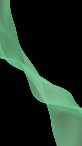 Green color scarf. Abstract green wave. Bright green ribbon on dark background. Abstract green color smoke. Raster air background. 3D illustration