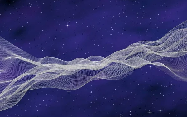 Abstraktní fialovo-modré hvězdnaté pozadí. Bílá kybernetická síť. hi tech síť. Vesmír. Hvězdná textura vesmíru. Hluboko ve vesmíru. Vesmír. 3D ilustrace — Stock fotografie
