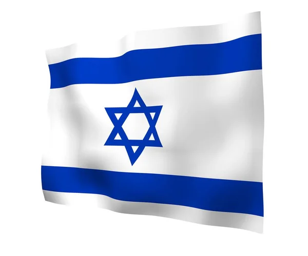 A bandeira de Israel. Símbolo de Estado do Estado de Israel. Uma estrela azul de David entre duas listras azuis horizontais em um campo branco. ilustração 3d — Fotografia de Stock